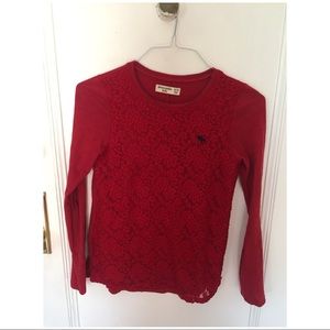 Abercrombie red Lace long sleeve tee